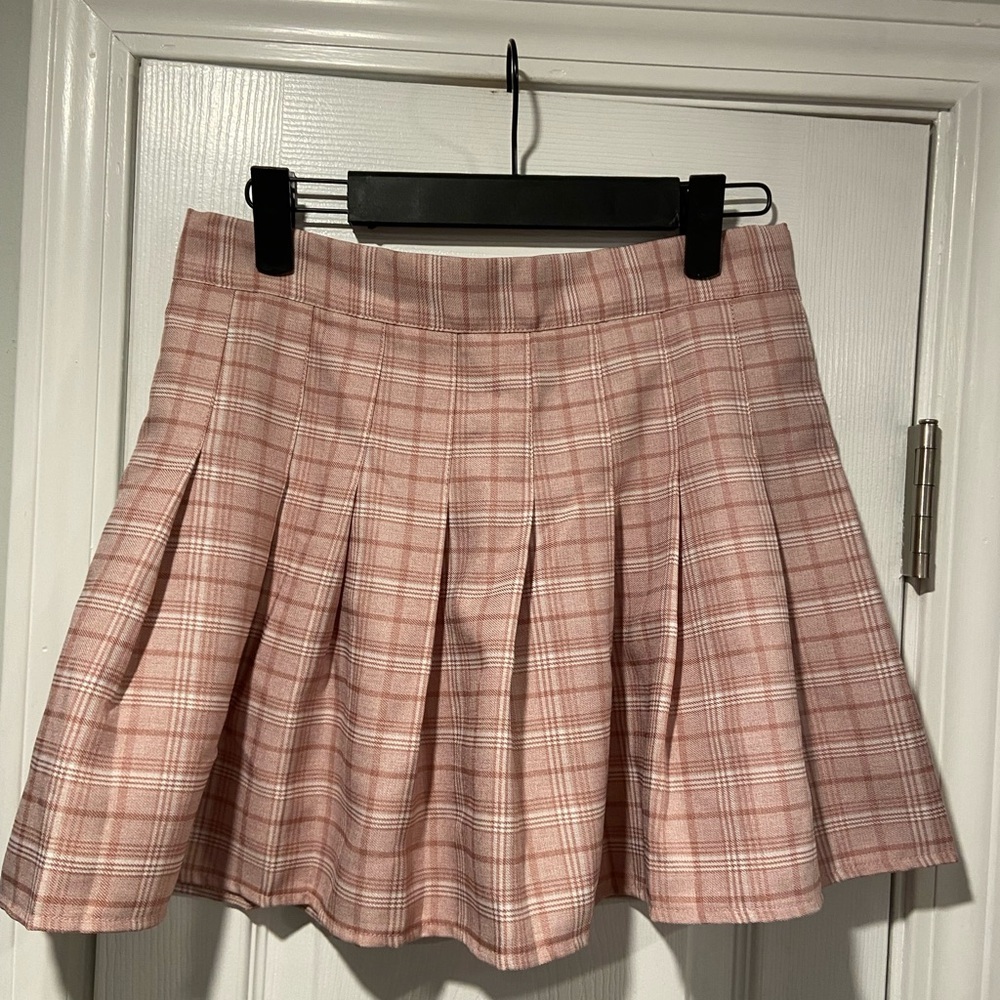 Pink Plaid Size 5 Unlined Zip Back Pleated Mini Skirt Schoolgirl